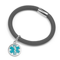 Gray Lamb Leather Turquoise Medical Silver Charm Bracelet